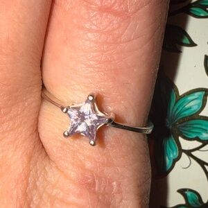 Vintage Sterling Silver Star-Cut Pink Stone Ring Sz 9
